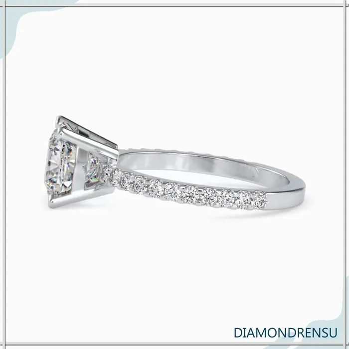 Rings Diamondrensu Cushion Cut Diamond Ring Pave Diamond Band Diamondrensu