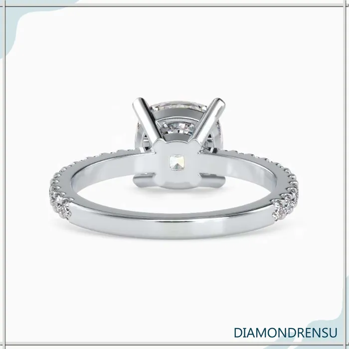 Rings Diamondrensu Cushion Cut Diamond Ring Pave Diamond Band Diamondrensu