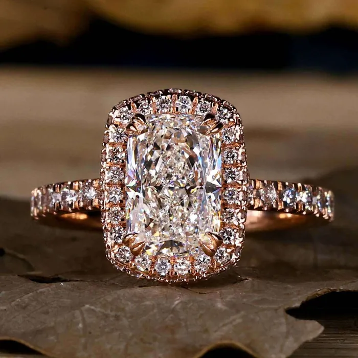 Rings Diamondrensu Elongated Cushion Cut Diamond Halo Engagement Ring