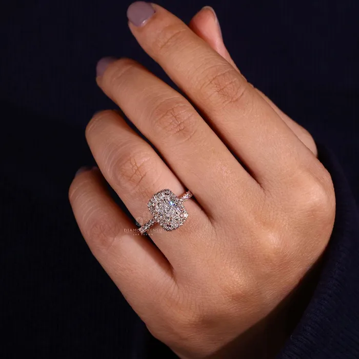 Rings Diamondrensu Elongated Cushion Cut Diamond Halo Engagement Ring