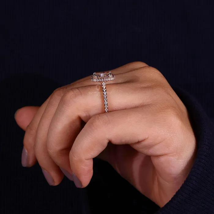 Rings Diamondrensu Elongated Cushion Cut Diamond Halo Engagement Ring