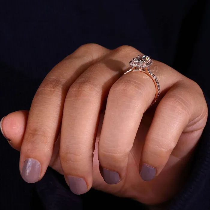 Rings Diamondrensu Elongated Cushion Cut Diamond Halo Engagement Ring