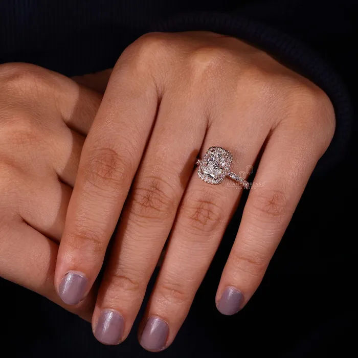 Rings Diamondrensu Elongated Cushion Cut Diamond Halo Engagement Ring