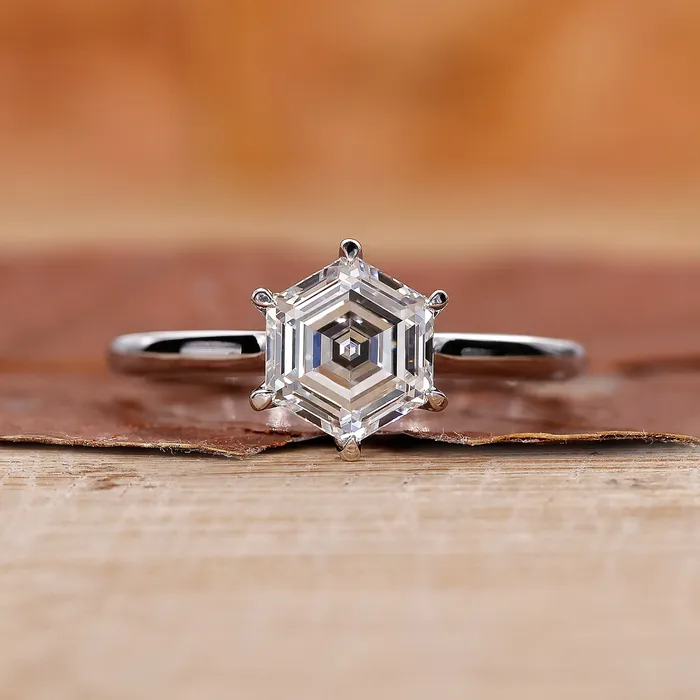 Rings Diamondrensu Hexagon Diamond Ring with Cathedral Setting
