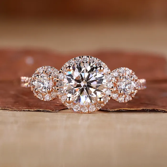 Rings Diamondrensu Round Diamond Engagement Ring Pave Setting
