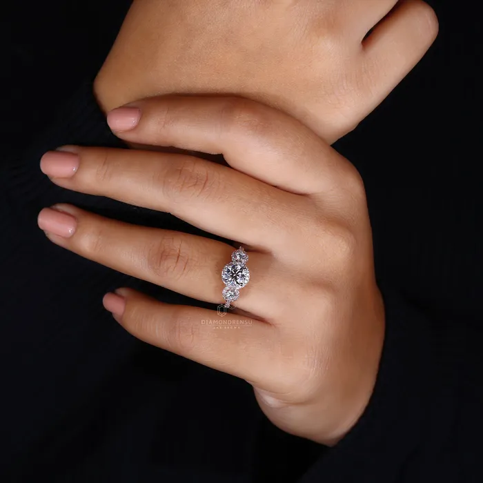 Rings Diamondrensu Round Diamond Engagement Ring Pave Setting