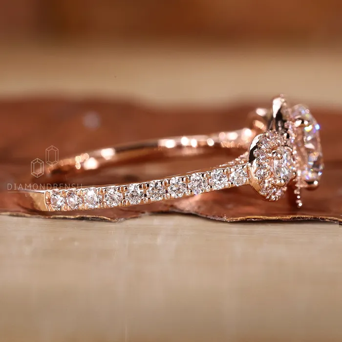 Rings Diamondrensu Round Diamond Engagement Ring Pave Setting