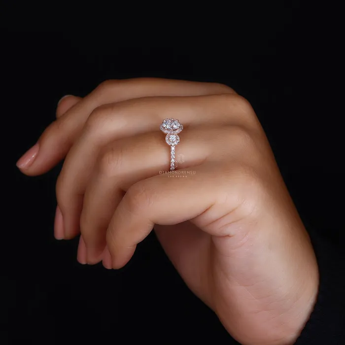 Rings Diamondrensu Round Diamond Engagement Ring Pave Setting