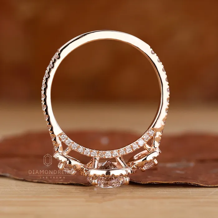 Rings Diamondrensu Round Diamond Engagement Ring Pave Setting