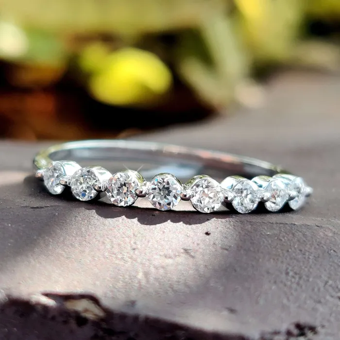 Rings Diamondrensu Round Old European Cut Colorless Moissanite Wedding Band Rings Diamondrensu Round Old European Cut Colorless Moissanite Wedding Band