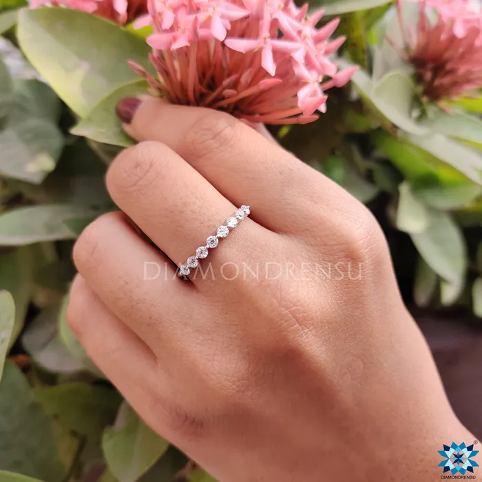 Rings Diamondrensu Round Old European Cut Colorless Moissanite Wedding Band