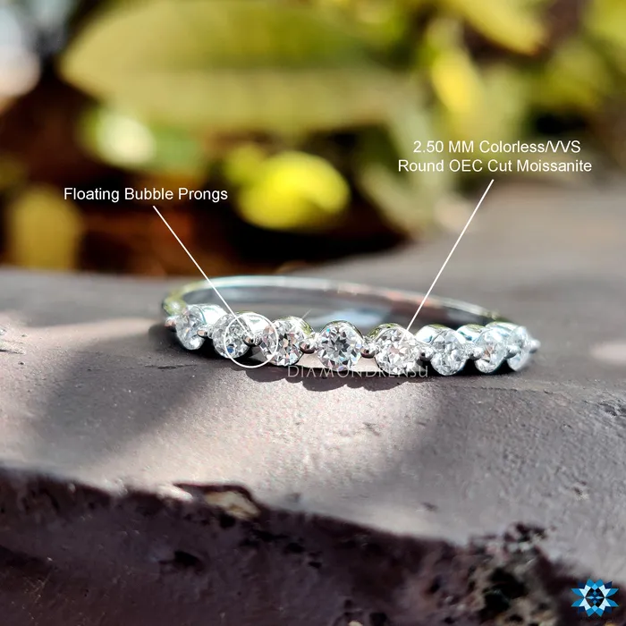 Rings Diamondrensu Round Old European Cut Colorless Moissanite Wedding Band