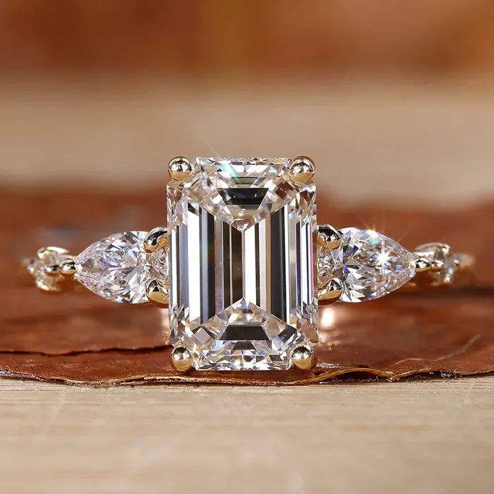 Rings Emerald and Pear Cut Lab Grown Diamond Engagement Ring for Her Diamondrensu Rings Emerald and Pear Cut Lab Grown Diamond Engagement Ring for Her Diamondrensu