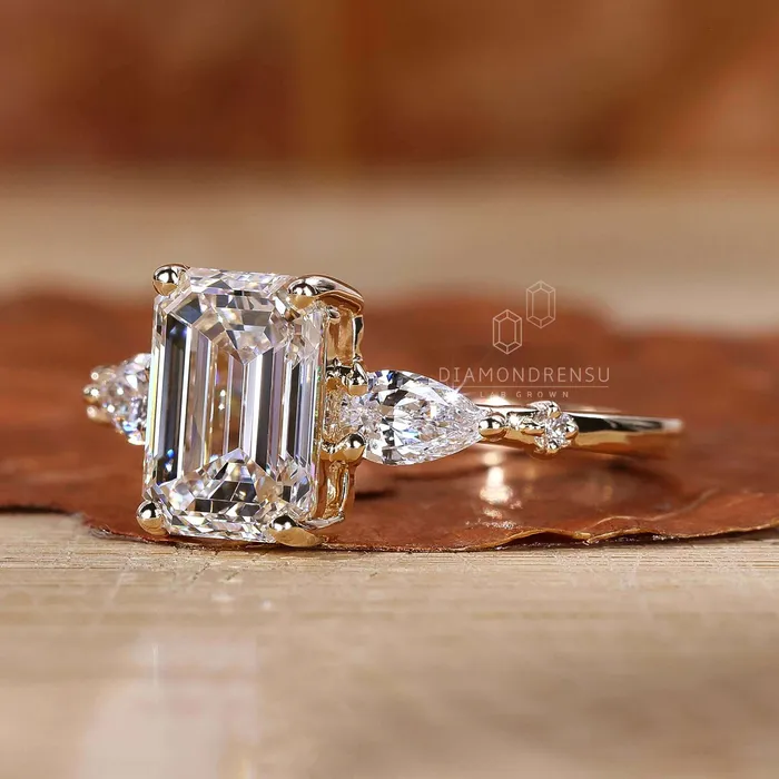 Rings Emerald and Pear Cut Lab Grown Diamond Engagement Ring for Her Diamondrensu