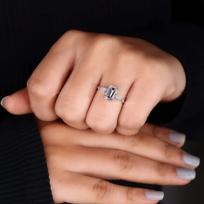 Rings Emerald and Pear Cut Lab Grown Diamond Engagement Ring for Her Diamondrensu