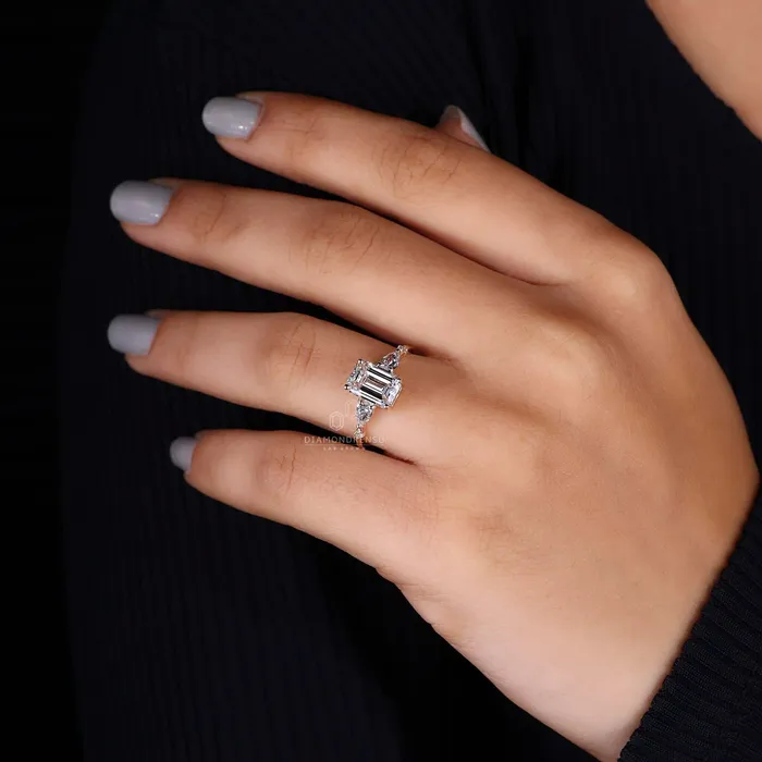 Rings Emerald and Pear Cut Lab Grown Diamond Engagement Ring for Her Diamondrensu