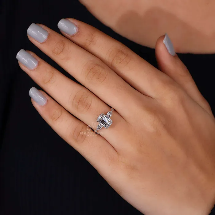 Rings Emerald and Pear Cut Lab Grown Diamond Engagement Ring for Her Diamondrensu
