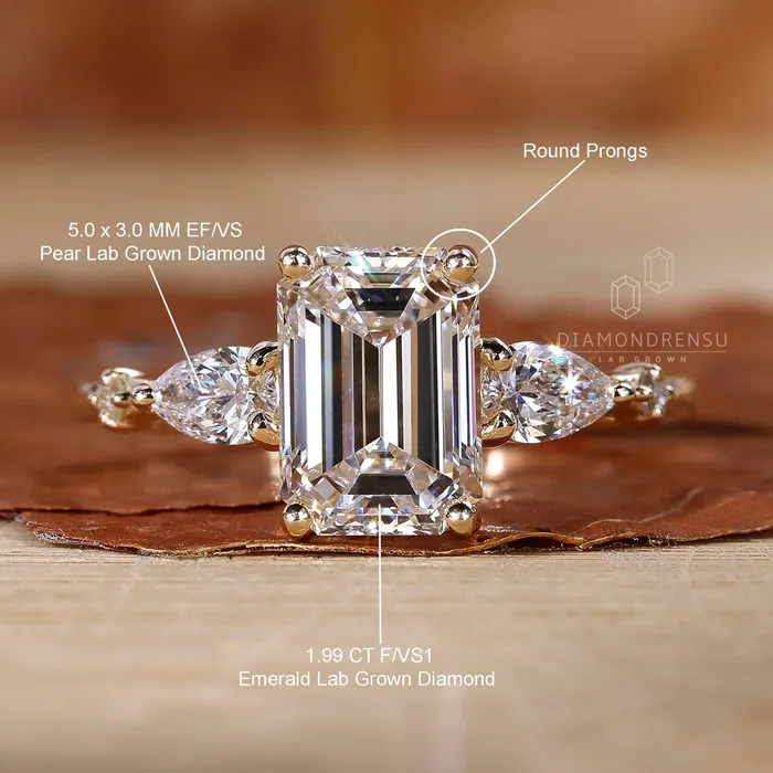 Rings Emerald and Pear Cut Lab Grown Diamond Engagement Ring for Her Diamondrensu