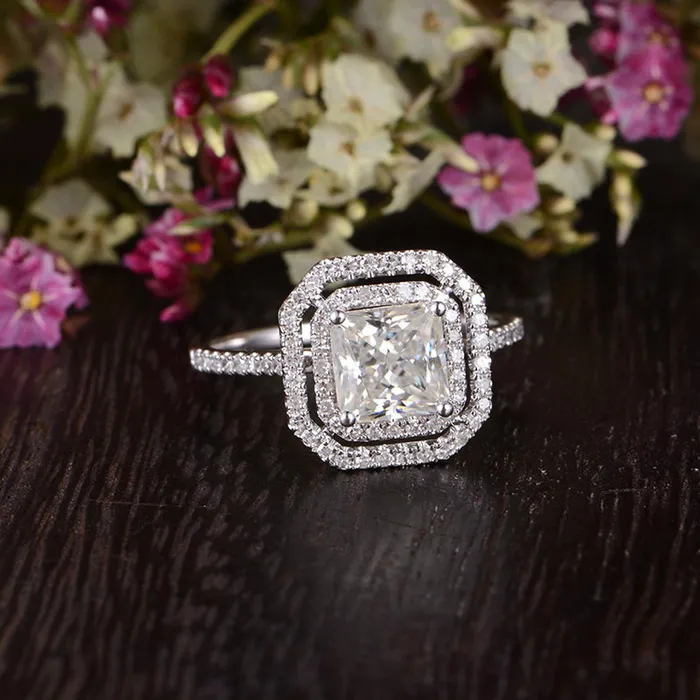 Rings Flawless Moissanite Princess Cut Moissanite Engagement Ring Vintage Design