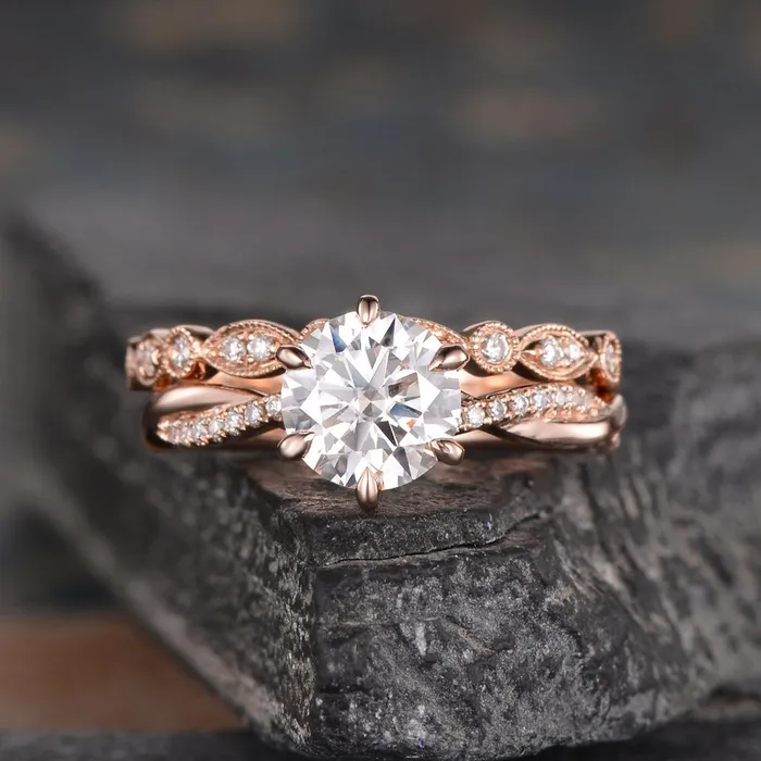 Rings Flawless Moissanite Round Cut Moissanite Bridal Ring Set