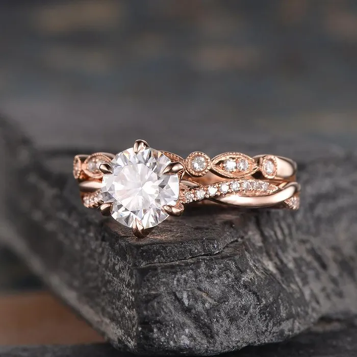 Rings Flawless Moissanite Round Cut Moissanite Bridal Ring Set Rings Flawless Moissanite Round Cut Moissanite Bridal Ring Set