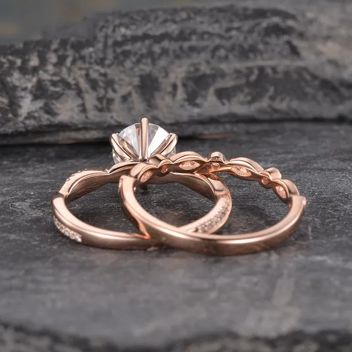 Rings Flawless Moissanite Round Cut Moissanite Bridal Ring Set Rings Flawless Moissanite Round Cut Moissanite Bridal Ring Set