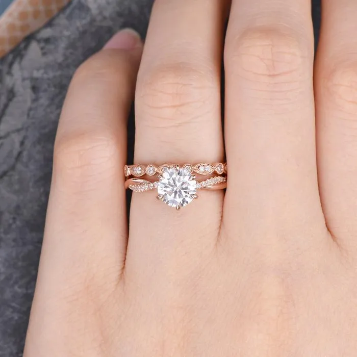 Rings Flawless Moissanite Round Cut Moissanite Bridal Ring Set Rings Flawless Moissanite Round Cut Moissanite Bridal Ring Set
