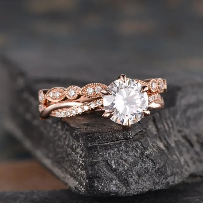 Rings Flawless Moissanite Round Cut Moissanite Bridal Ring Set Rings Flawless Moissanite Round Cut Moissanite Bridal Ring Set