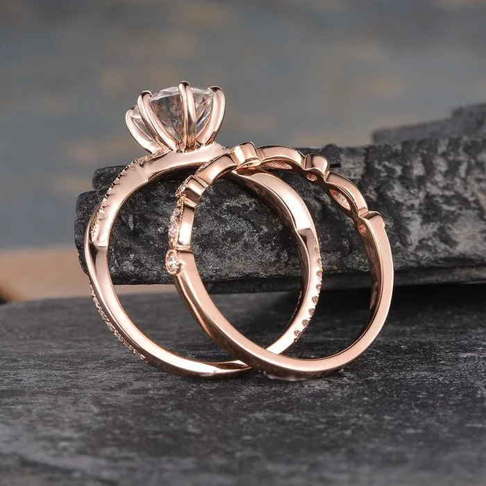 Rings Flawless Moissanite Round Cut Moissanite Bridal Ring Set Rings Flawless Moissanite Round Cut Moissanite Bridal Ring Set