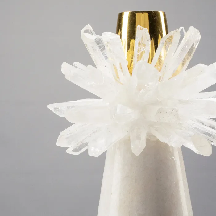 Rings KALIFANO Quartz Cluster Candle Holder on Marble Base with Brass Ring Rings KALIFANO Quartz Cluster Candle Holder on Marble Base with Brass Ring