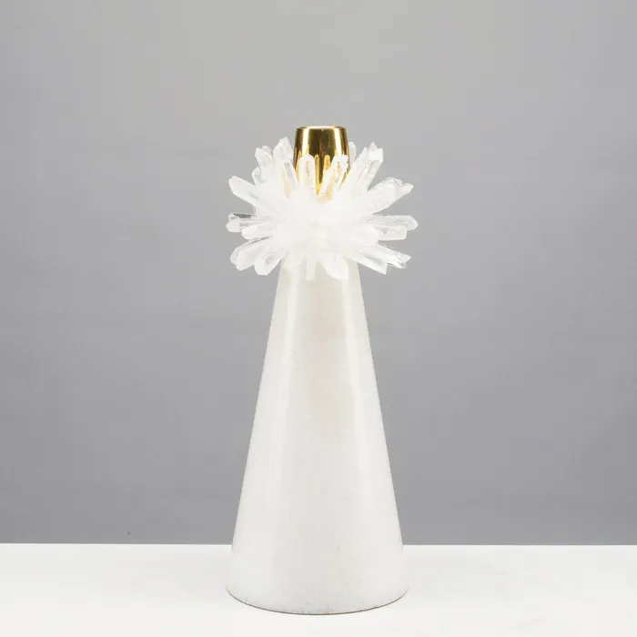 Rings KALIFANO Quartz Cluster Candle Holder on Marble Base with Brass Ring Rings KALIFANO Quartz Cluster Candle Holder on Marble Base with Brass Ring