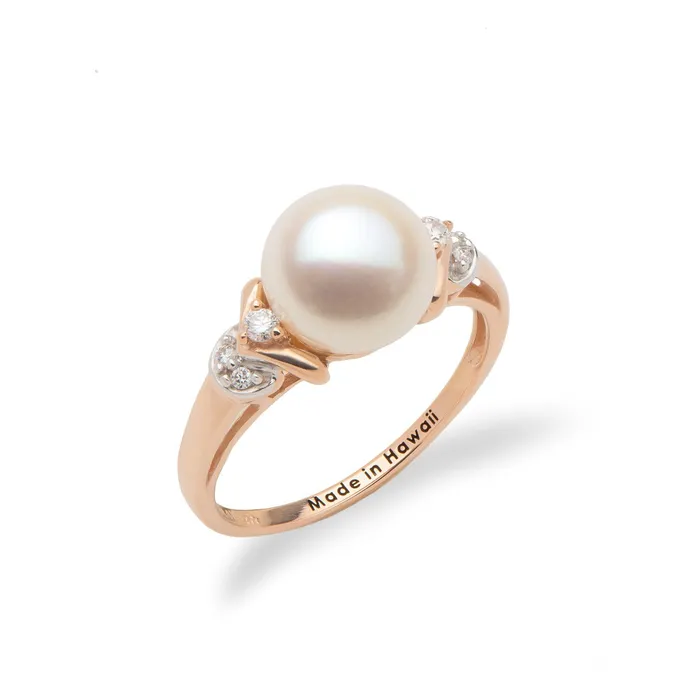 Rings Maui Divers Jewelry Freshwater White Pearl Ring in Rose Gold with Diamonds 89mm Rings Maui Divers Jewelry Freshwater White Pearl Ring in Rose Gold with Diamonds 89mm