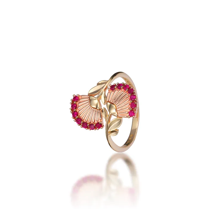 Rings Maui Divers Jewelry hia Lehua Ruby Ring in Two Tone Gold 18mm