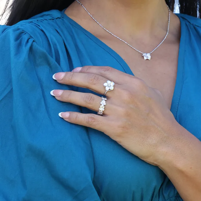 Rings Maui Divers Jewelry Plumeria Eternity Ring in White Gold with Diamonds 6mm