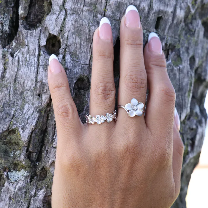 Rings Maui Divers Jewelry Plumeria Eternity Ring in White Gold with Diamonds 6mm