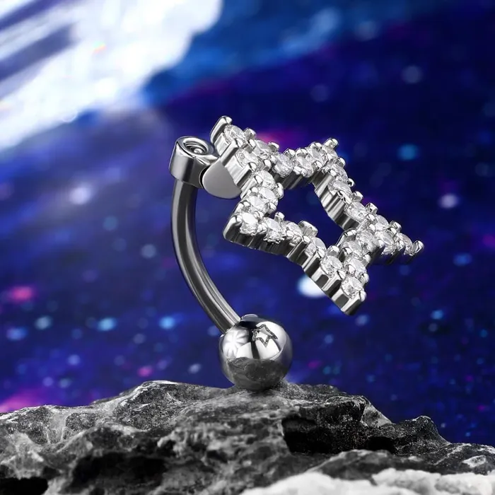 Rings OUFER BODY JEWELRY 14G Star Shape Clear CZ Reverse Dangle Belly Ring Rings OUFER BODY JEWELRY 14G Star Shape Clear CZ Reverse Dangle Belly Ring