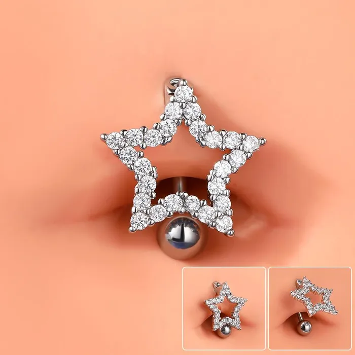 Rings OUFER BODY JEWELRY 14G Star Shape Clear CZ Reverse Dangle Belly Ring Rings OUFER BODY JEWELRY 14G Star Shape Clear CZ Reverse Dangle Belly Ring
