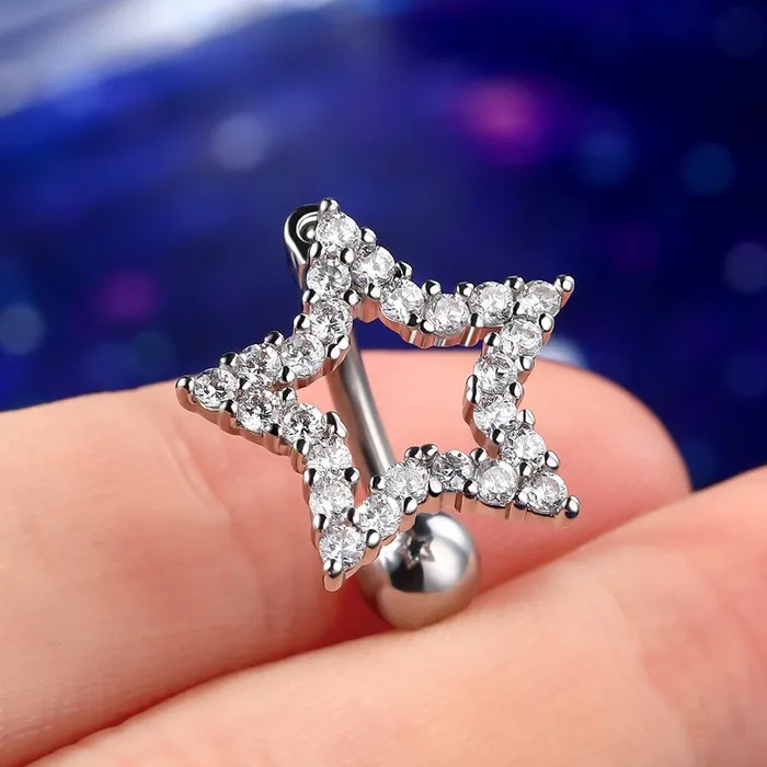 Rings OUFER BODY JEWELRY 14G Star Shape Clear CZ Reverse Dangle Belly Ring Rings OUFER BODY JEWELRY 14G Star Shape Clear CZ Reverse Dangle Belly Ring