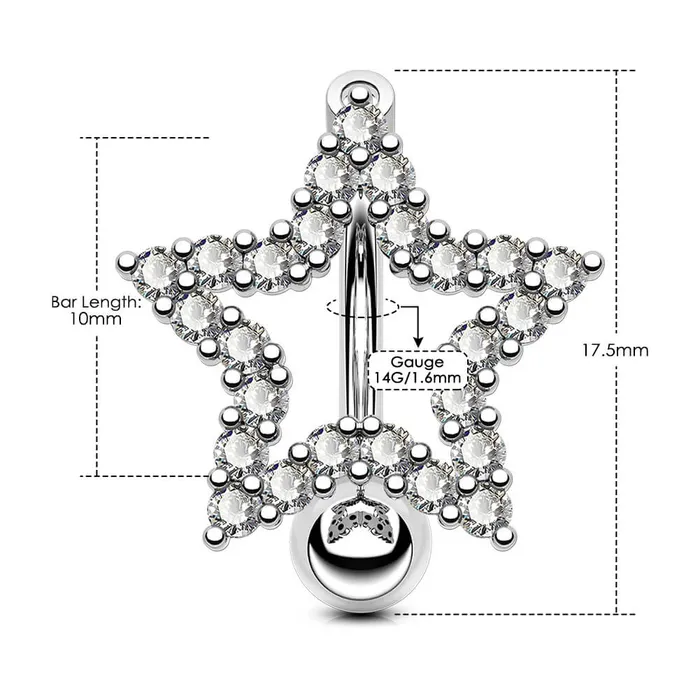 Rings OUFER BODY JEWELRY 14G Star Shape Clear CZ Reverse Dangle Belly Ring Rings OUFER BODY JEWELRY 14G Star Shape Clear CZ Reverse Dangle Belly Ring