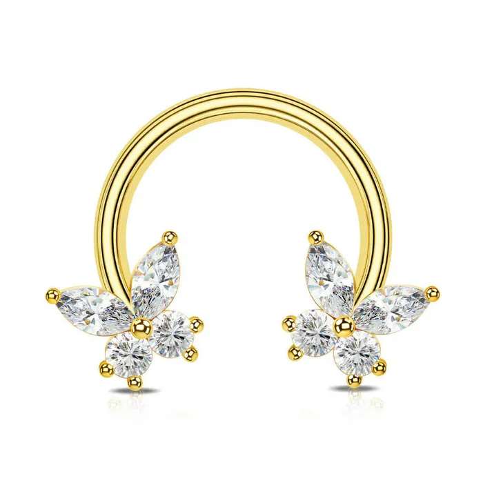Rings OUFER BODY JEWELRY 16G Butterfly CZ Horseshoe Septum Ring Daith Ring