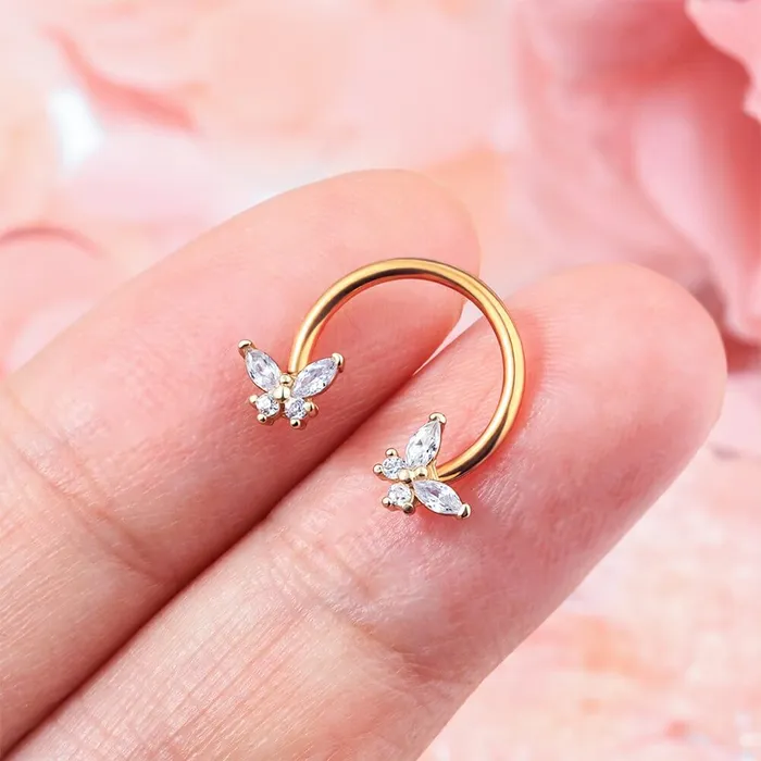 Rings OUFER BODY JEWELRY 16G Butterfly CZ Horseshoe Septum Ring Daith Ring Rings OUFER BODY JEWELRY 16G Butterfly CZ Horseshoe Septum Ring Daith Ring