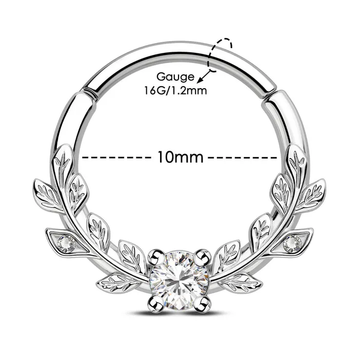 Rings OUFER BODY JEWELRY 16G Symmetrical Leaves Clear CZ Septum Daith Ring Rings OUFER BODY JEWELRY 16G Symmetrical Leaves Clear CZ Septum Daith Ring