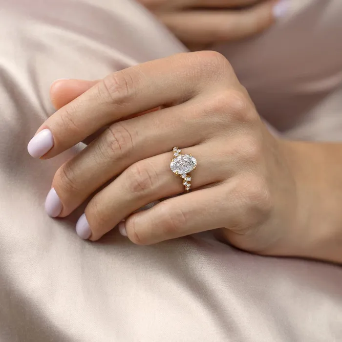 Rings Oval Cut Moissanite With Hidden Halo And Side Stones Flawless Moissanite Rings Oval Cut Moissanite With Hidden Halo And Side Stones Flawless Moissanite