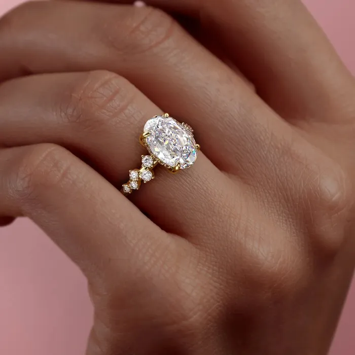 Rings Oval Cut Moissanite With Hidden Halo And Side Stones Flawless Moissanite Rings Oval Cut Moissanite With Hidden Halo And Side Stones Flawless Moissanite
