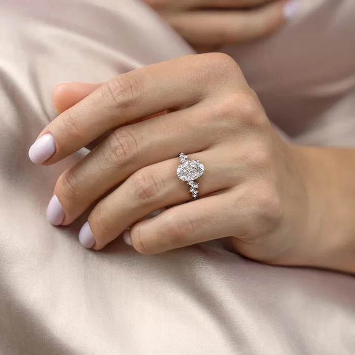 Rings Oval Cut Moissanite With Hidden Halo And Side Stones Flawless Moissanite Rings Oval Cut Moissanite With Hidden Halo And Side Stones Flawless Moissanite