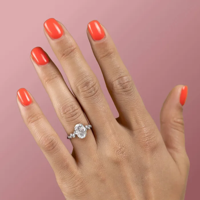 Rings Oval Cut Moissanite With Hidden Halo And Side Stones Flawless Moissanite Rings Oval Cut Moissanite With Hidden Halo And Side Stones Flawless Moissanite