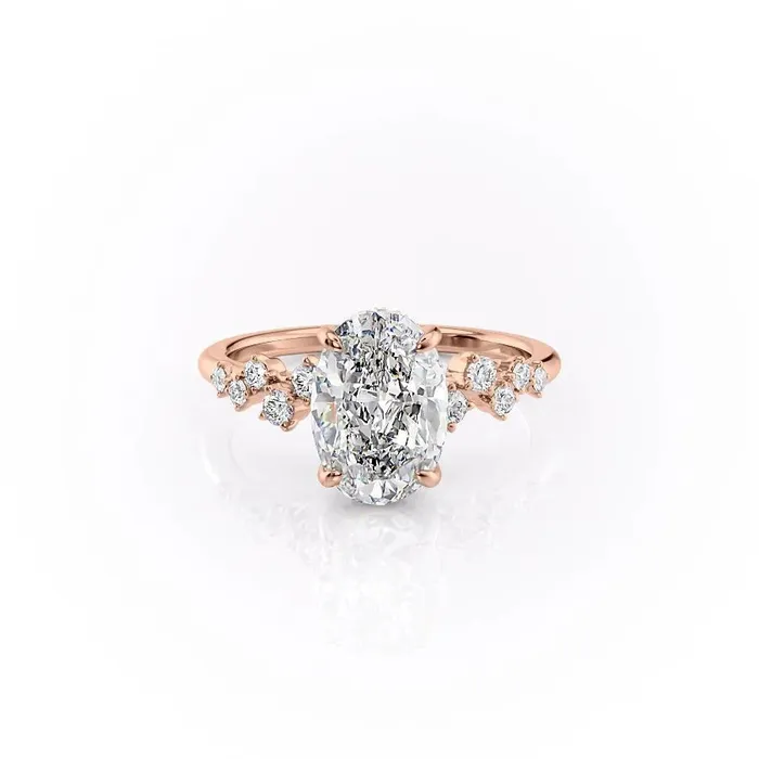 Rings Oval Cut Moissanite With Hidden Halo And Side Stones Flawless Moissanite Rings Oval Cut Moissanite With Hidden Halo And Side Stones Flawless Moissanite