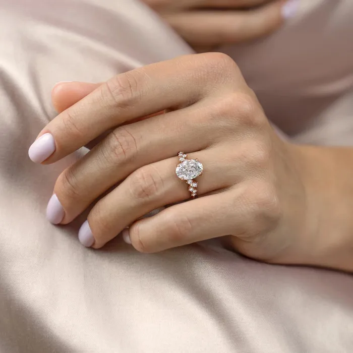 Rings Oval Cut Moissanite With Hidden Halo And Side Stones Flawless Moissanite Rings Oval Cut Moissanite With Hidden Halo And Side Stones Flawless Moissanite