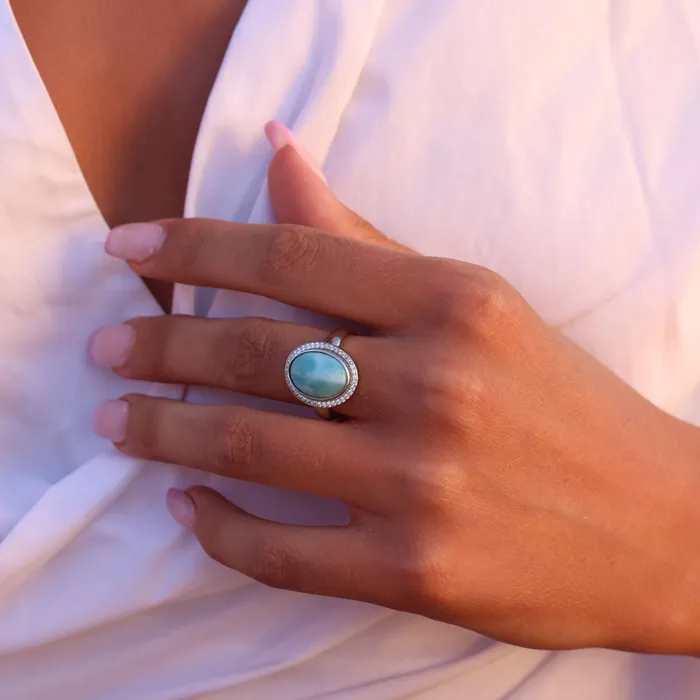 Rings Silver Sterling Silver Rhodium Larimar Cubic Zirconia Halo Fashion Ring Rings Silver Sterling Silver Rhodium Larimar Cubic Zirconia Halo Fashion Ring