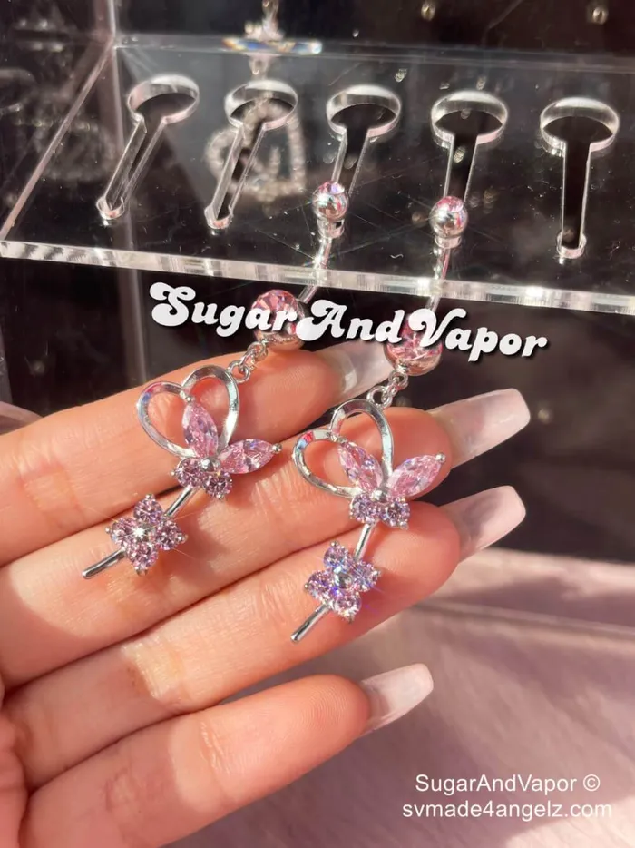 Rings SugarAndVapor Bling Floral Butterfly Belly Ring